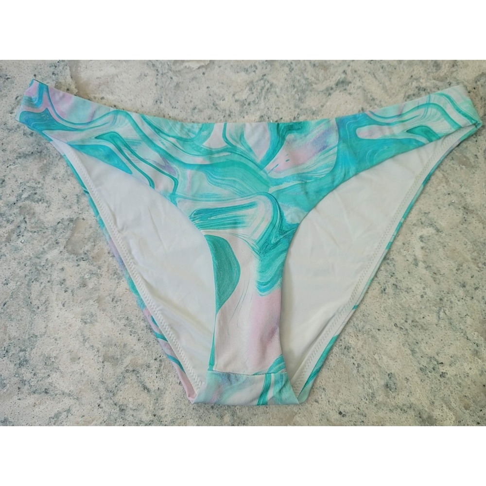 Aqua Swim Bikini Bottom Womens Large Teal Pink‎ Marble Print NWT Travel Resort